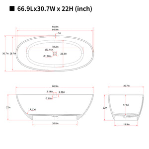 English Elm 67'' Solid Stone Resin Freestanding Soaking Tub with Ergonomic Curve for Modern Baths W2753P416680