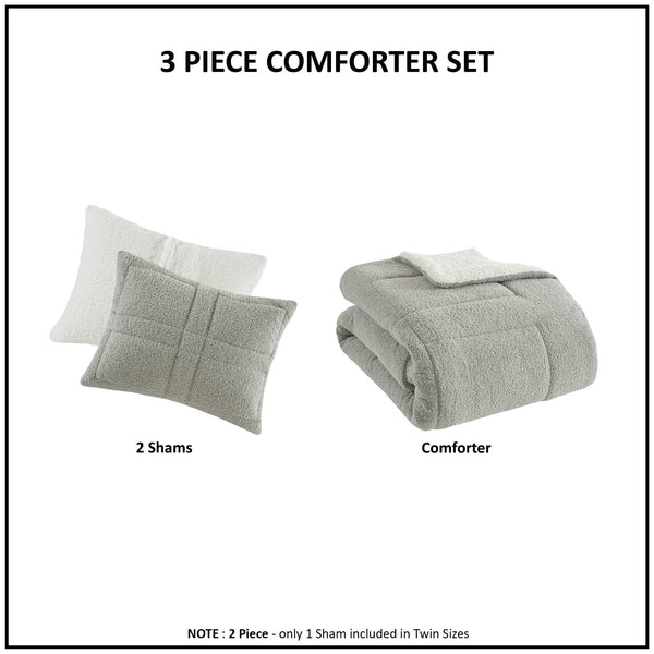 English Elm Comforter Plush twin set with faux feathersoft face and ivory sherpa reverse for cozy warmth and style Grey 23.23 L x 18.11 W x 11.02 H B035P294139