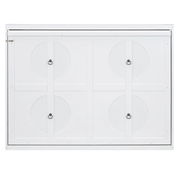English Elm Full Size Murphy Wall Bed with Rattan Panel Cabinet for Studio and Guest Rooms White N708S00011K-2