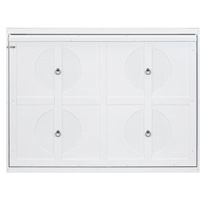 English Elm Full Size Murphy Wall Bed with Rattan Panel Cabinet for Studio and Guest Rooms White N708S00011K-1