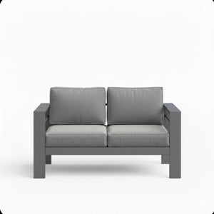English Elm 52" Outdoor Iron Loveseat with Olefin Cushions for Patio Deck or Poolside Use Gray+Gray B082P455108
