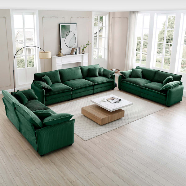 English Elm Modern 3-Piece Living Room Sofa Set, Green Corduroy Upholstery With Deep Seating And Plush Comfort W714S00734
