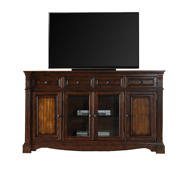 English Elm Parliament Traditional Hardwood Media Console with Bronze Hardware and Glass Doors B108P468547