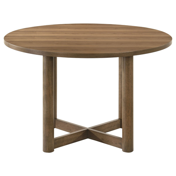 English Elm Graham Round Walnut Veneer Dining Set with X-cross Base and Cushioned Side Chairs B062S01724