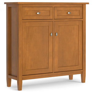 English Elm Warm Shaker Solid Wood Entryway Cabinet with Drawers and Adjustable Shelves in Golden Brown B136P436045