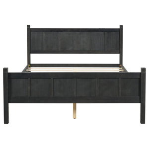 English Elm Queen Platform Bed Shaker Farmhouse Style with Vertical Slat Headboard and Wood Grain Finish Black N733P422480E