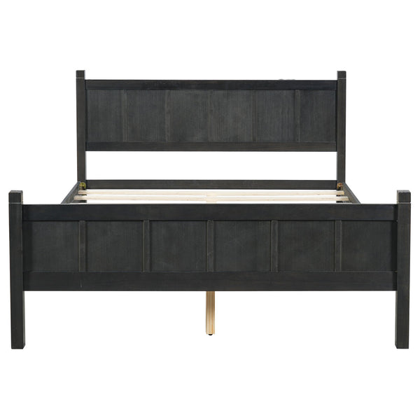 English Elm Queen Platform Bed Shaker Farmhouse Style with Vertical Slat Headboard and Wood Grain Finish Black N733P422480E