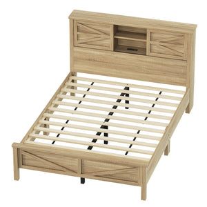 English Elm 3-Pieces Bedroom Set Full Size Farmhouse Platform Bed with Storage Headboard, Nightstand & Dresser Natural 46.25 L x 9.25 W x 9 H N733S369037M