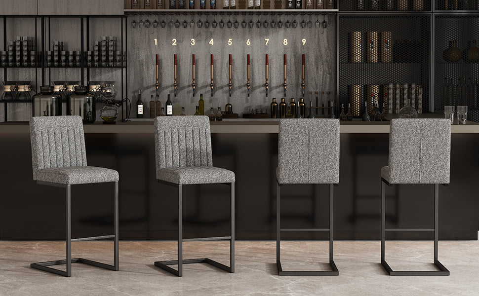 English Elm Faux Leather Counter Stools Set of Two Ergonomic Curved Back Metal Frame Kitchen Seating Dark Gray W5096P400650