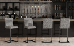 English Elm Faux Leather Counter Stools Set of Two Ergonomic Curved Back Metal Frame Kitchen Seating Dark Gray W5096P400650
