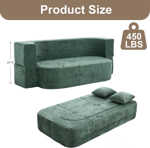 English Elm 3 Seater Convertible Sofa Bed with Chenille Upholstery and High-Density Sponge for Superior Comfort and Support Green T3903P379834