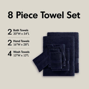 JLA Home Madison Park Signature - Ultra-Soft Spa-Quality 100% Long-Staple Cotton Towels, 800GSM Plush Absorbency & Antimicrobial Care Dark Navy MPS73-540