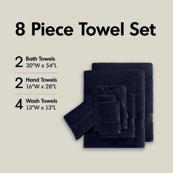JLA Home Madison Park Signature - Ultra-Soft Spa-Quality 100% Long-Staple Cotton Towels, 800GSM Plush Absorbency & Antimicrobial Care Dark Navy MPS73-540