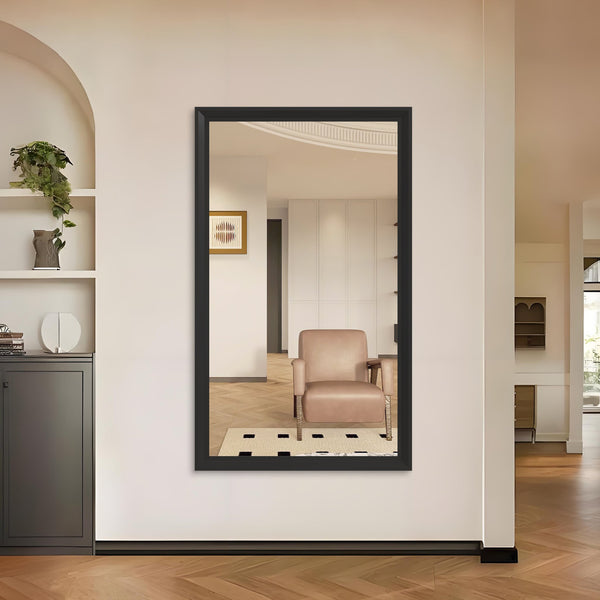 English Elm 60"x36" Oversized Modern Rectangle Mirror with Aluminum Frame Explosion-Proof Glass for Bathroom and Bedroom Black W708P297671