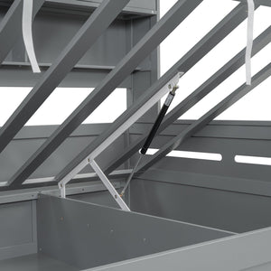 English Elm Full Size Wooden Daybed With Hydraulic Lift, Integrated Storage Cabinet & Shelves In Gray Finish N820S00047E