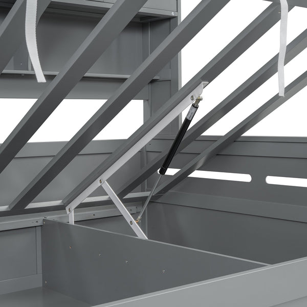 English Elm Full Size Wooden Daybed With Hydraulic Lift, Integrated Storage Cabinet & Shelves In Gray Finish N820S00047E