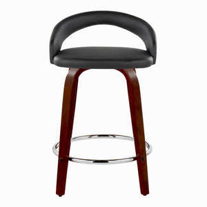 English Elm Fixed-height Swivel Counterstools Mahogany Wood Chrome Footrest Velvet Seat Set of 2 Black B202S01753