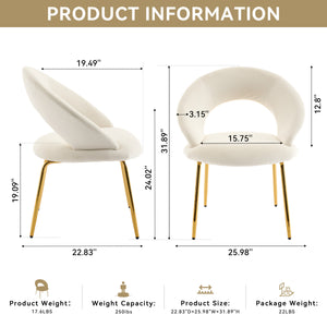 English Elm 061-Set Of 1 Elegant White Velvet Dining Chair With Curved Backrest & Luxe Gold Metal Legs For Style W527P255475