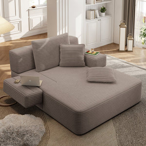 English Elm Luxurious Corduroy Frameless Chaise with Sleeper Conversion Foam Cushioning and Storage Pocket Coffee W3219P459757