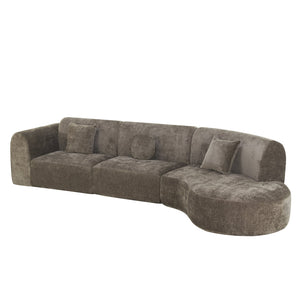 English Elm 140" Curved Sectional Sofa 3 Piece Lamb Wool Upholstered Retro Modern Living Room Set N767P277684D