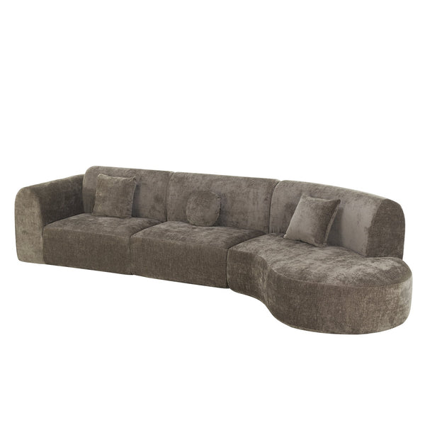English Elm 140" Curved Sectional Sofa 3 Piece Lamb Wool Upholstered Retro Modern Living Room Set N767P277684D