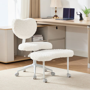 English Elm Artificial Rabbit Hair Cross Legged Desk Chair with Lumbar Support and Swivel Footrest Beige W1143P403571