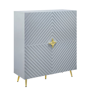 English Elm Gaines Gray High Gloss Accent Cabinet with Wave Pattern, Metal Legs, 4 Doors & Adjustable Shelves, Modern Storage Solution B2726P256305