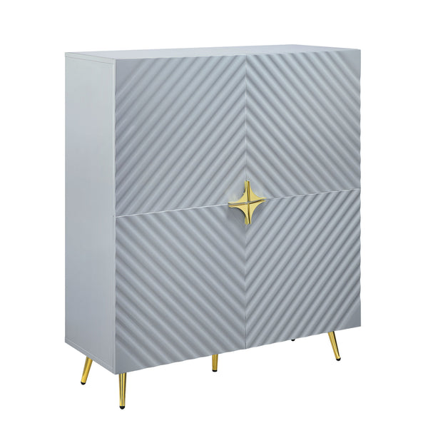 English Elm Gaines Gray High Gloss Accent Cabinet with Wave Pattern, Metal Legs, 4 Doors & Adjustable Shelves, Modern Storage Solution B2726P256305