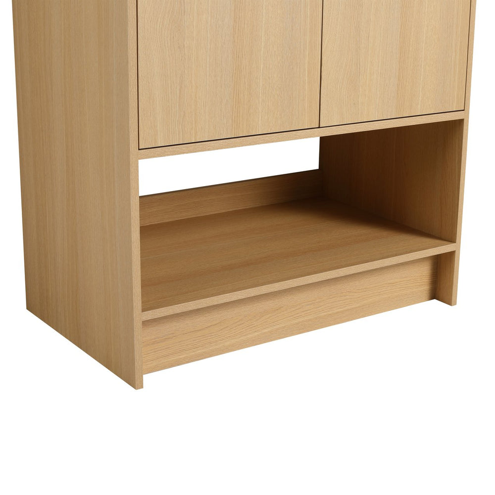English Elm 30" Bathroom Vanity With Integrated Ceramic Sink, Soft-Close Doors & Open Shelf For Easy Storage W1972S00017