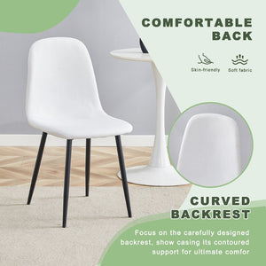 English Elm Table Set - Contemporary 36.6" Round Tempered Glass Dining Table With 4 White Linen Chairs For Modern Homes W1151S03670-GIGA