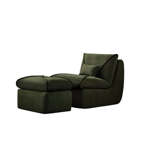 English Elm Compressed Lounge Chair with Ottoman - Space-Saving Chenille Upholstered Sofa, High-Density Foam Comfort Green W1036P251828
