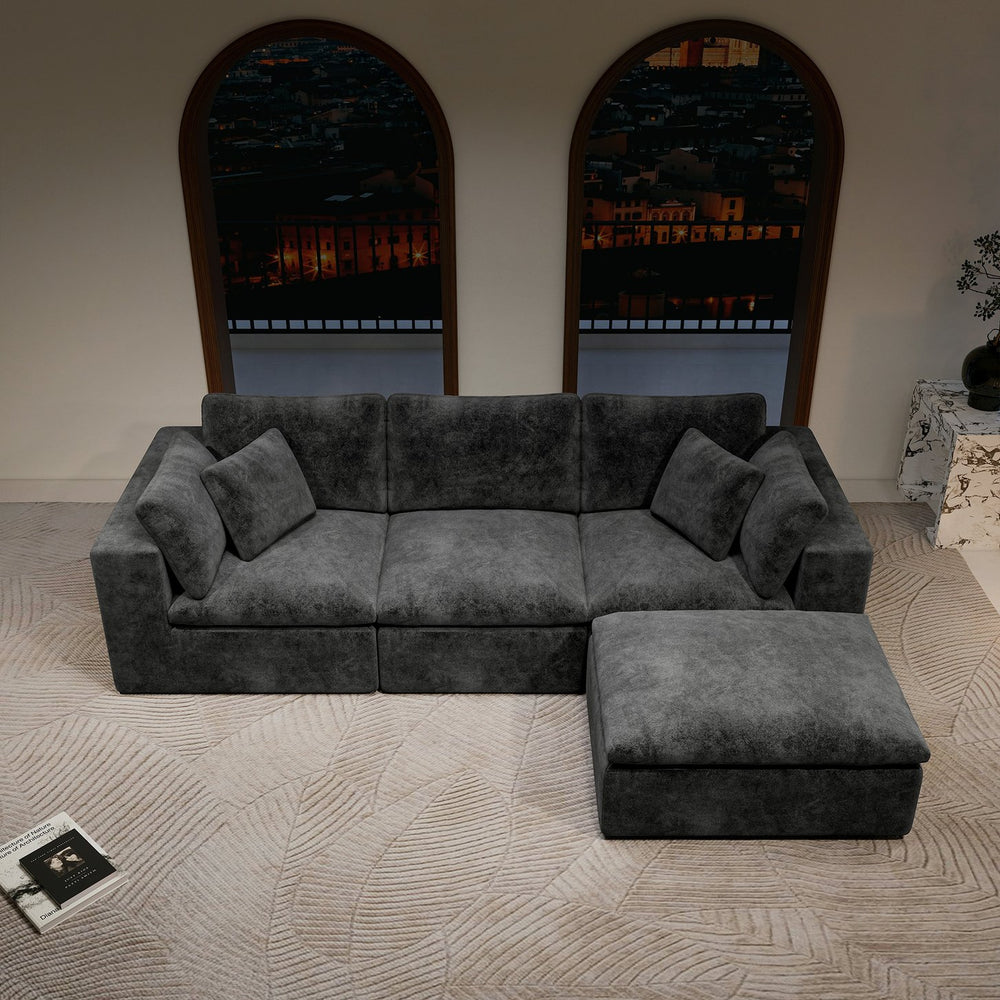 English Elm 108.3*68.9"Modular sectional sofa - Plush grey corduroy 4PC no-assembly reversible chaise, space-saving comfort W3819S00079