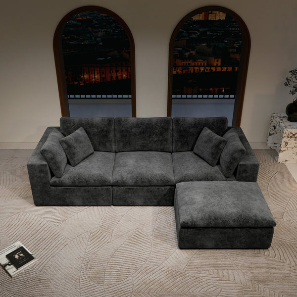 English Elm 108.3*68.9"Modular sectional sofa - Plush grey corduroy 4PC no-assembly reversible chaise, space-saving comfort W3819S00079