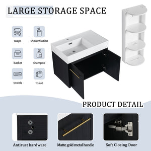 English Elm 30 Inch Wall-Mounted Bathroom Vanity Set With Left Basin Sink, Storage Rack & Modern Design W999S00368