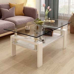 English Elm Rectangle Coffee Table With Gray Tempered Glass Top And Mdf Shelf – Modern Elegance For Living Room W241P181458-GIGA