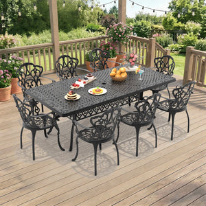 English Elm 9-piece Cast Aluminum Outdoor Dining Set with Ornate Carved Patio Design W1710S00612