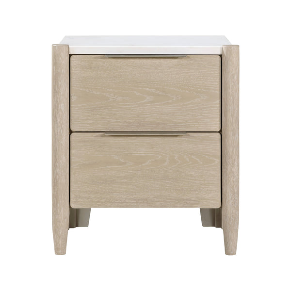 English Elm Modern Oak Veneer Nightstand with Marble Top Charging Ports and Two Smooth Drawers B011P470006