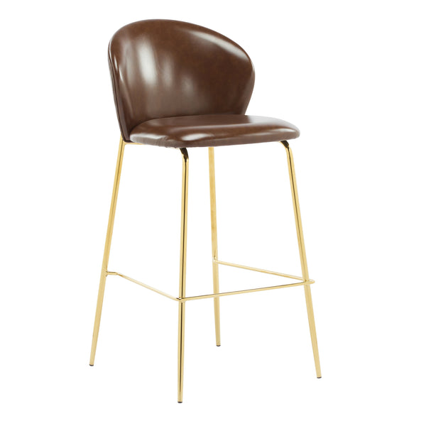 English Elm Christopher Knight Home® - Kira Upholstered Bar Stool Set of 2 — Stylish Low-Back Counter Seating with Cushioned Fabric and Metal Frame for Comfort and Stability Dark Brown,Gold N775P263305D