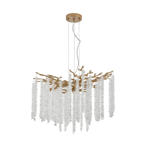 English Elm 24-inch Modern Golden Pendant Light with Crystal Cascade, 8-G9 Sconce Fixture for Living Room Elegance W2312P374973