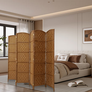 English Elm 6 Panel Room Divider Folding Screen with Hand-Woven Arched Panels Pine Frame Privacy Partition Room Decor Natural Wood W3198P299211