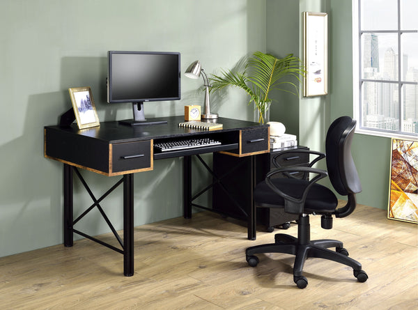 English Elm Settea Modern Black Finish Computer Desk with Keyboard Tray, 2 Storage Drawers & 70lb Top Capacity B2726P288784