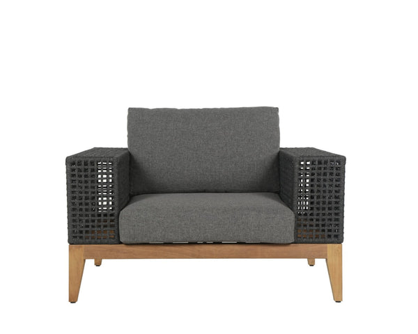 Sunpan SALERNO Armchair - Contemporary Gracebay Grey Lounge Chair with Teak Frame for Indoor & Outdoor Use 109513