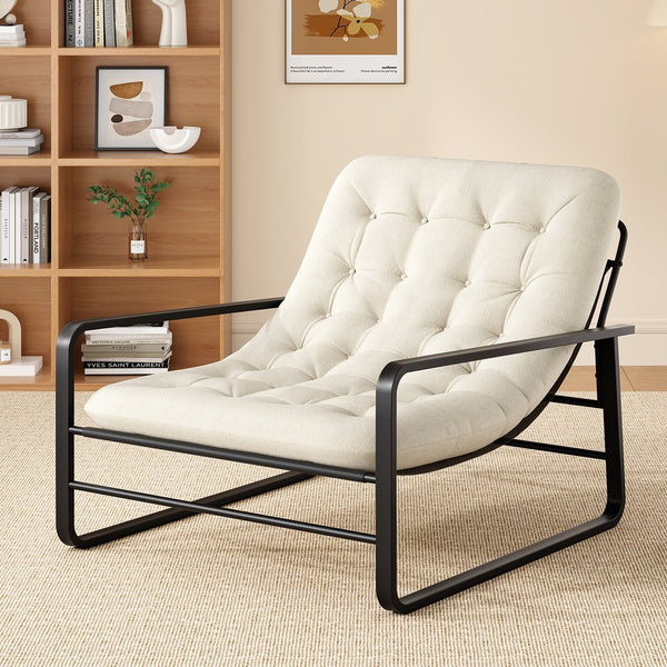 English Elm Accent Chair Sherpa Boucle Upholstered Seat for Reading Nook or Living Room Decor Beige T3623P411772