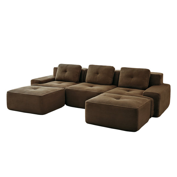 English Elm 117" Modern U-Shaped Modular Sectional Sofa - Luxurious Corduroy, Deep Seats, Movable Ottoman, No Assembly W714S01505