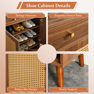 English Elm Multi-Functional Walnut Mdf Shoe Cabinet - Elegant Nordic & Industrial Design With Smart Storage Solutions W3226P278928