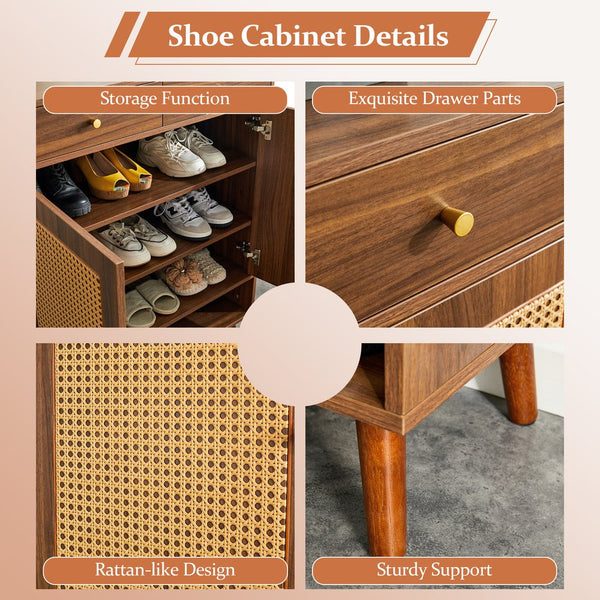 English Elm Multi-Functional Walnut Mdf Shoe Cabinet - Elegant Nordic & Industrial Design With Smart Storage Solutions W3226P278928