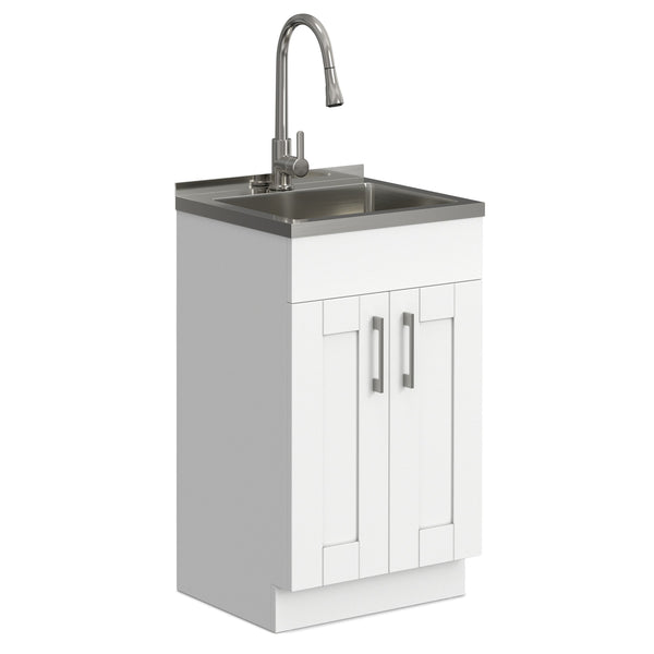 English Elm Darwin Stainless Steel Utility Sink with Shaker Cabinet for Laundry and Garage B136P427212