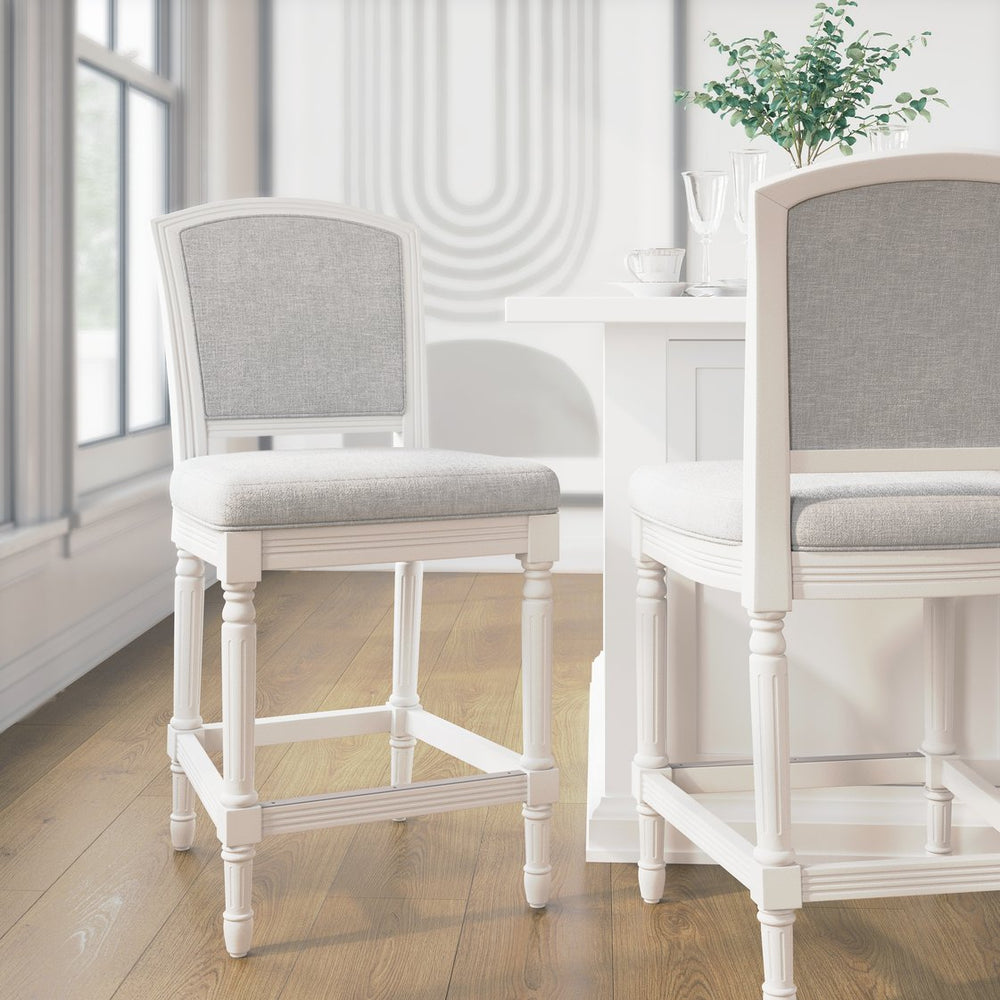 English Elm 26" Counter Stool Weathered Frame Woven Upholstery Turned Legs Kitchen Island Seating White B2751P436454