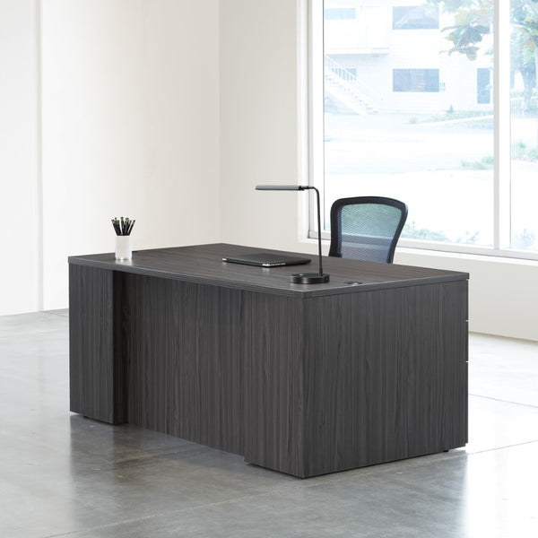 OSP Home Furnishings Napa Executive Double Pedestal Desk with Spacious Work Surface for Home or Office Use Slate Grey NAPSGW-TYP202