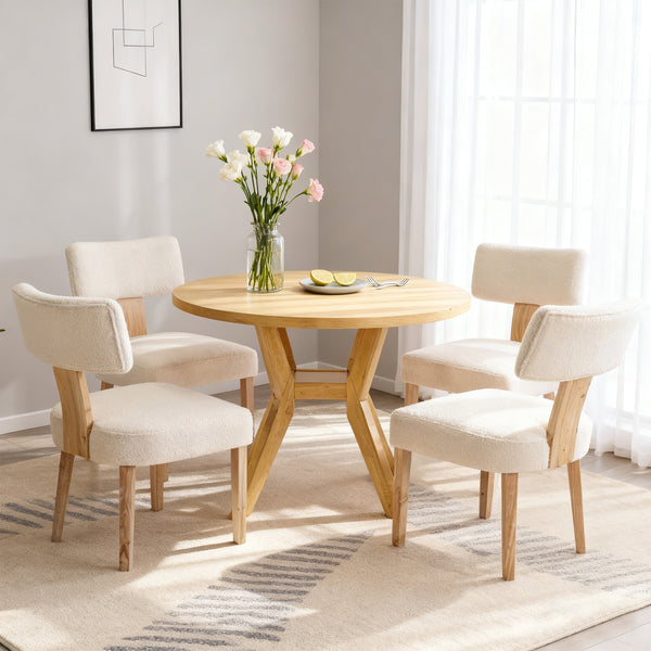English Elm Wooden Dining Chair Set Teddy Fleece Upholstered Rubberwood Legs for Kitchen or Living Room W1687P372427